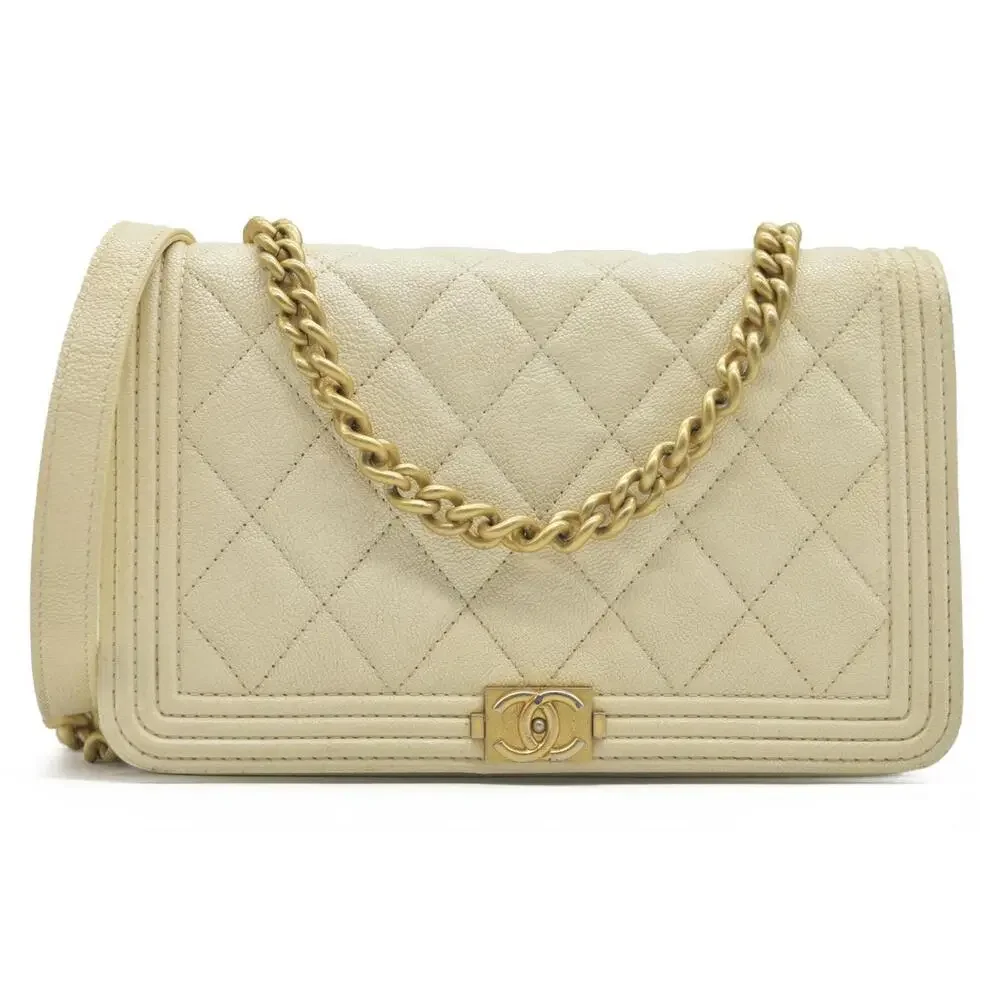 $3425 Chanel Caviar Quilted Boy Wallet On Chain WOC White